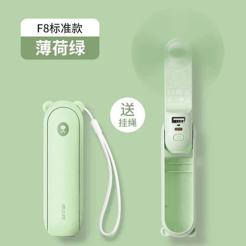 Foldable Rechargeable Handheld Fan with Power Bank and Dual USB Ports Unisex One-Size