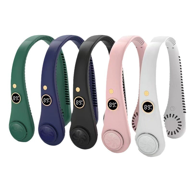 Men's Portable Personal Neck Fan Lightweight Rechargeable with Temperature Display and Adjustable Speed