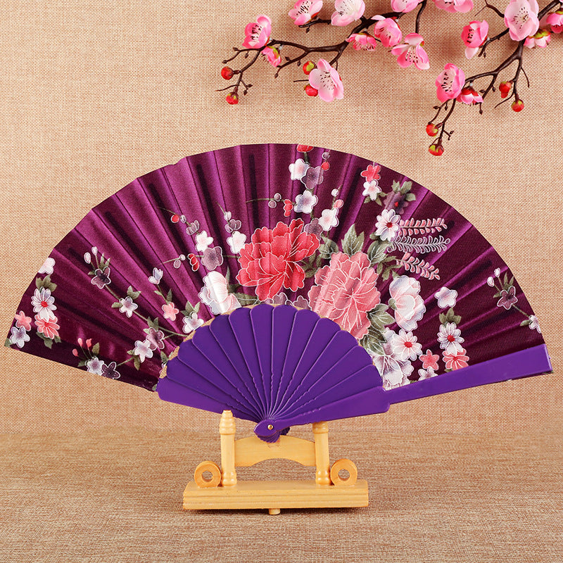 Ladies Decorative Folding Fan Lightweight Floral Design Compact Accessory