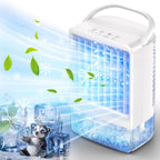 Portable Mini Air Cooler Evaporative Cooling Compact Personal Fan with LED Night Light and 3 Speed Settings