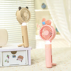 Portable Handheld Fan with LED Light and Animal Ear Design USB Rechargeable Quiet Operation