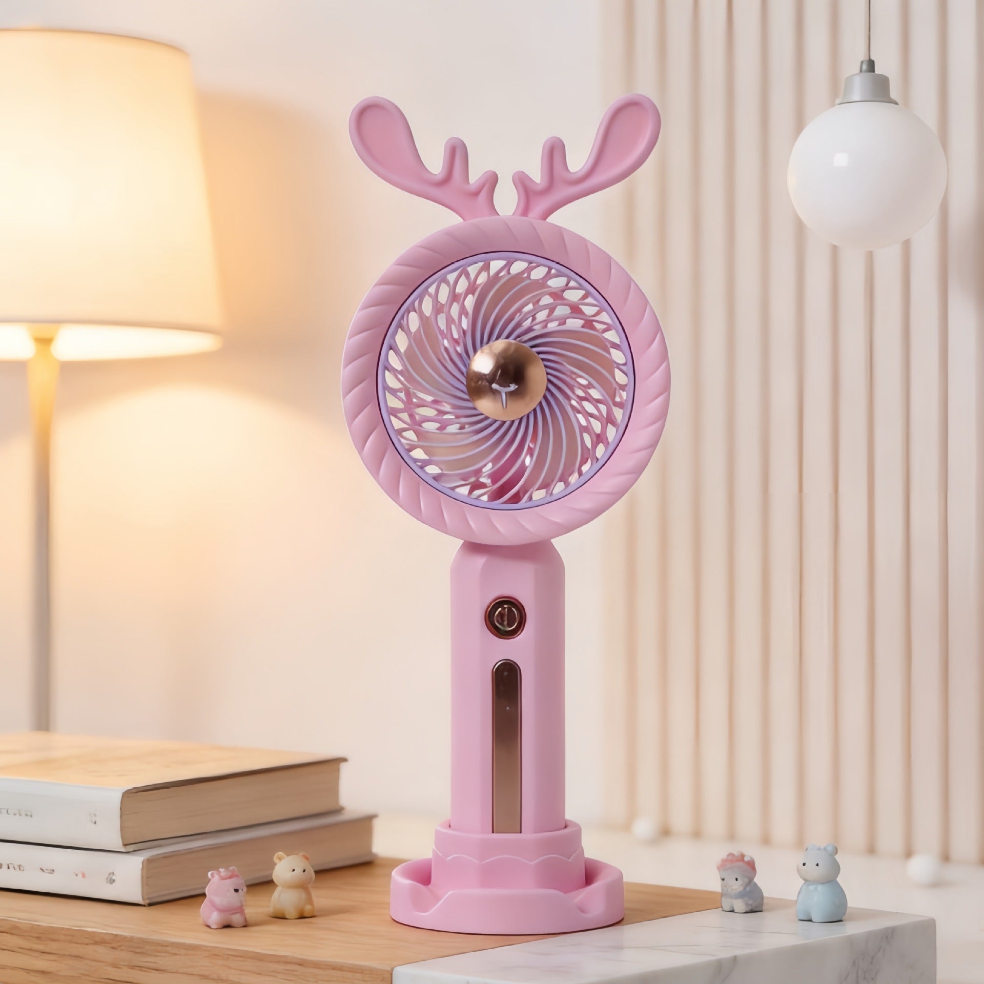 Portable Handheld Fan with Antler Design USB Rechargeable 5-Speed Compact Quiet Fan for Women