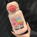 Women's Stainless Steel Water Bottle 500ml Leak-Proof Blue with Cartoon Design