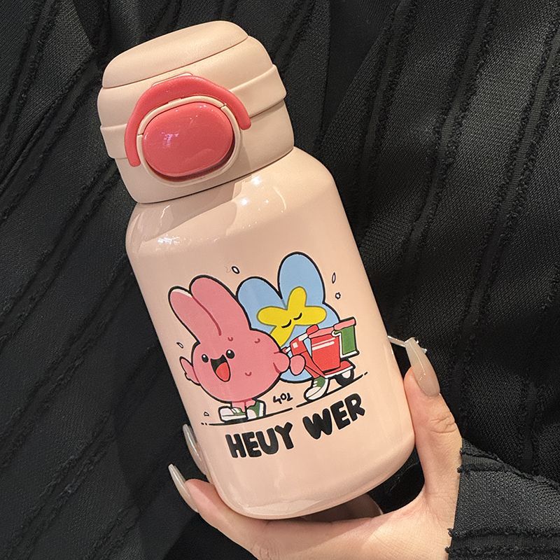 Women's Stainless Steel Water Bottle 500ml Leak-Proof Blue with Cartoon Design