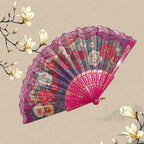 Ladies Elegant Hand Fan Wooden Frame Floral Lace Design Compact Portable
