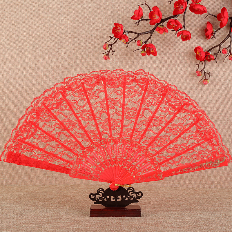 Ladies Lace Hand Fan Elegant Floral Pattern Lightweight Portable