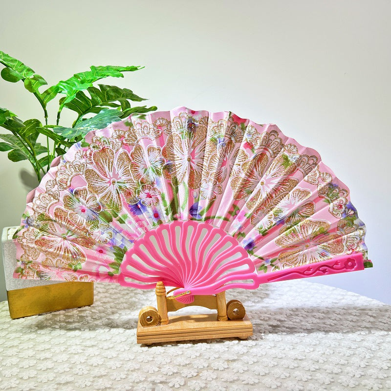 Ladies Handmade Fan Lightweight Elegant Fabric and Wood Accessory