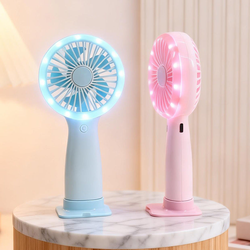 Portable Hand Fan with LED Light USB Rechargeable Compact Handheld Fan for Women