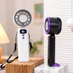 USB Portable Handheld Fan with Digital Display Adjustable Neck Strap Rechargeable