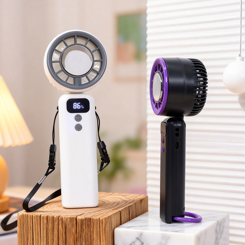 USB Portable Handheld Fan with Digital Display Adjustable Neck Strap Rechargeable