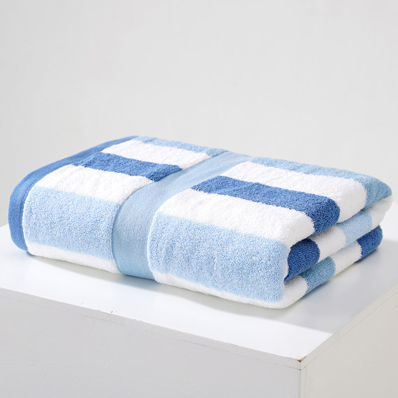 Ladies Cotton Towel Soft Striped Blue and White Bathroom Beach Gym Towel