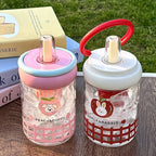 Women's Insulated Glass Water Bottle Leak-Proof Lid Checkered Design Ergonomic Handle