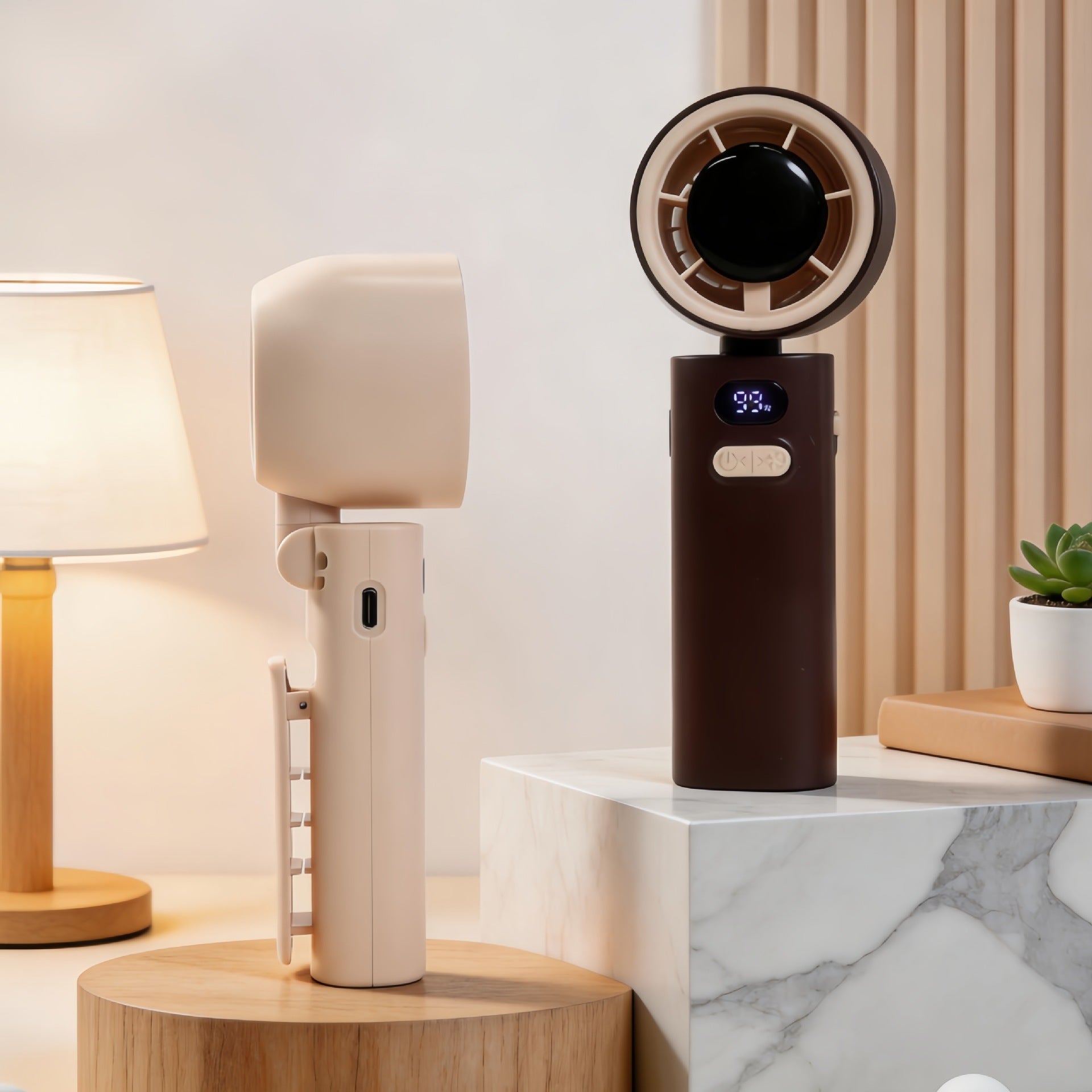 Portable USB Rechargeable Personal Fan with Display and Carrying Strap Compact Cooling