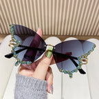 Women’s Butterfly Sunglasses with Sparkling Stones Green Accents UV Protection Lightweight