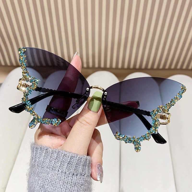 Women’s Butterfly Sunglasses with Sparkling Stones Green Accents UV Protection Lightweight