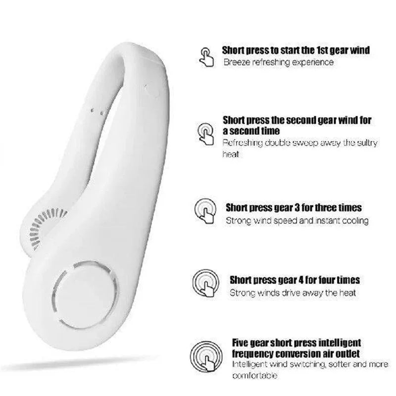 Portable Ergonomic U-Shaped Neck Cooling Fan Bladeless Hands-Free USB Rechargeable