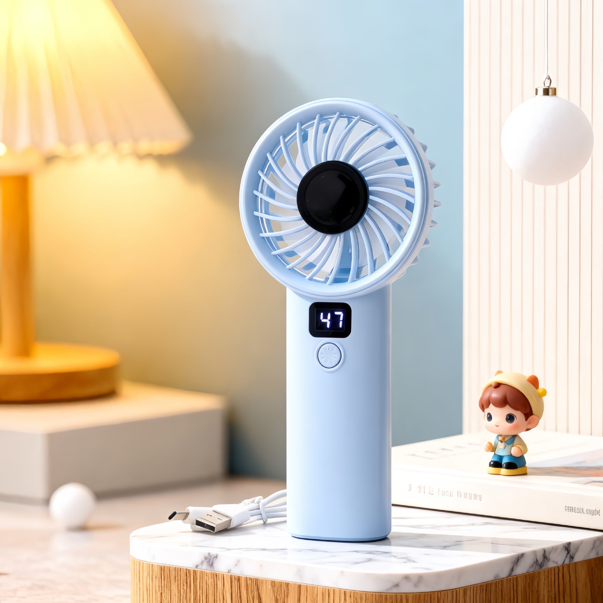 Portable Mini Fan with Digital Speed Display USB Rechargeable Handheld Table Fan