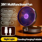 Rechargeable Foldable USB Type C Desk Fan with Adjustable Tilt and LED Night Light