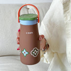 Women’s BPA-Free Plastic Water Bottle with Carry Handle and Integrated Straw Floral Design