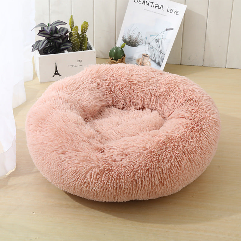 Pet Bed Soft Plush Round Shape Non-Slip Bottom for Cats and Small Dogs