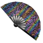 Ladies Fan Lightweight Fabric Colorful Geometric Design Portable Handheld