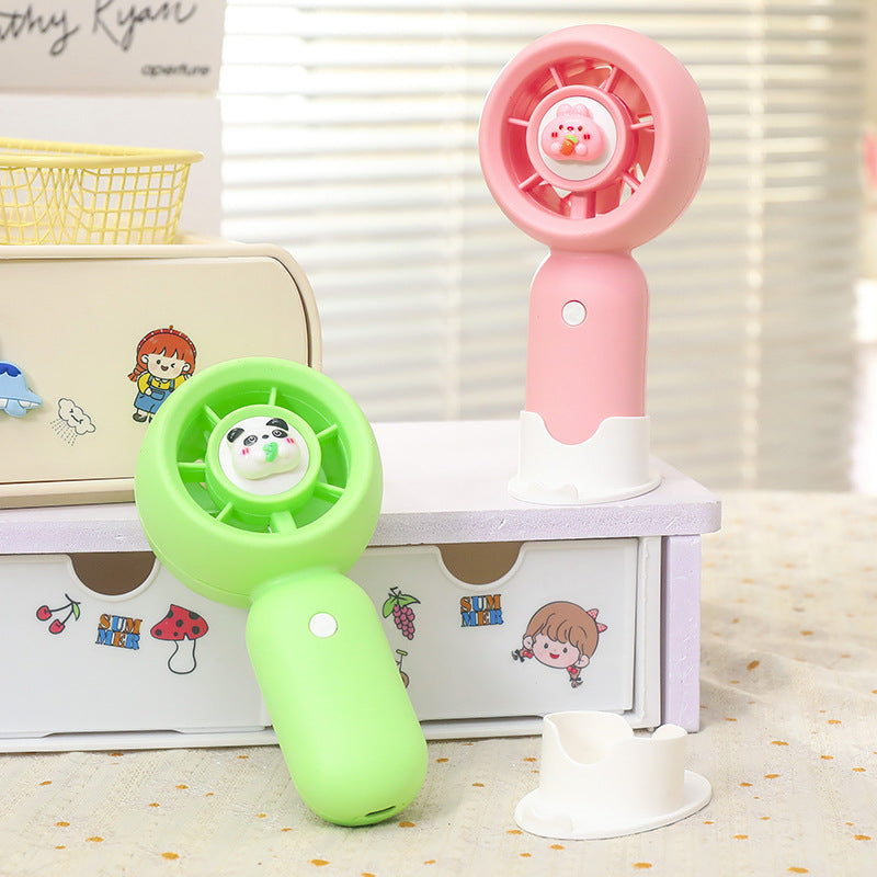 Portable Handheld Fan with Cute Animal Design USB Rechargeable Lightweight Personal Fan