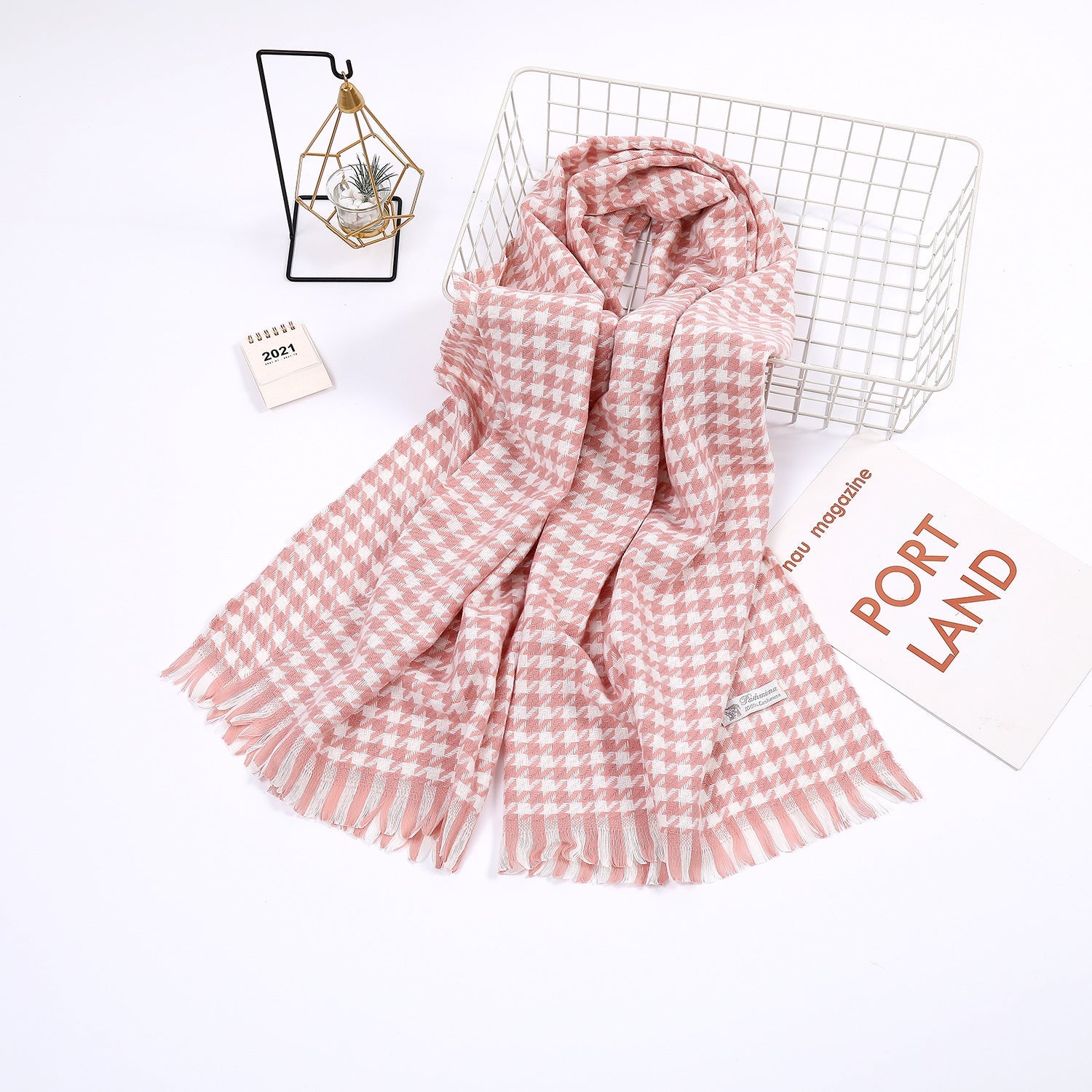 Ladies Scarf Houndstooth Pattern Soft Breathable Fabric Elegant Accessory