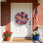 Unisex Patriotic Star Door Wreath Handmade Wood and Jute Ribbon Rustic Decoration
