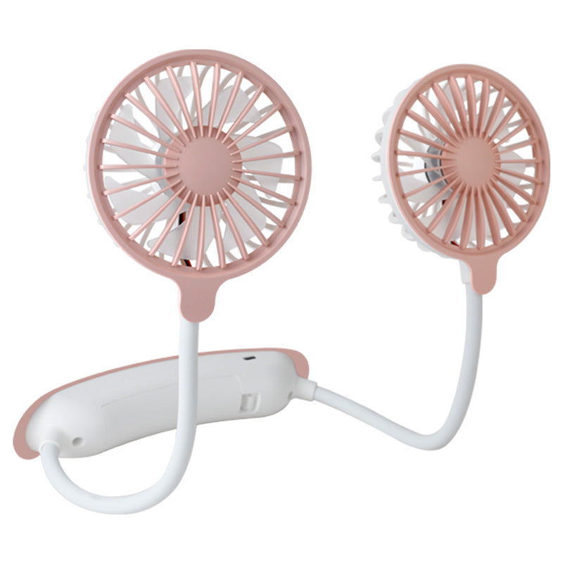 Unisex nano portable double neck fan with silent motor, adjustable fan heads, and rechargeable battery