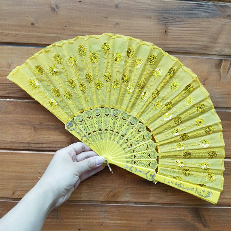 Handcrafted Ladies Fan with Exquisite Embroidery Lightweight Fabric Cooling Accessory
