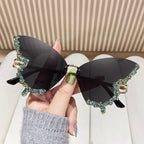 Women’s Butterfly Sunglasses with Sparkling Stones Green Accents UV Protection Lightweight