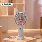 Portable USB Mini Hand Fan Rechargeable Quiet Motor LED Light Bear Ears Design