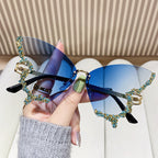 Women’s Butterfly Sunglasses with Sparkling Stones Green Accents UV Protection Lightweight