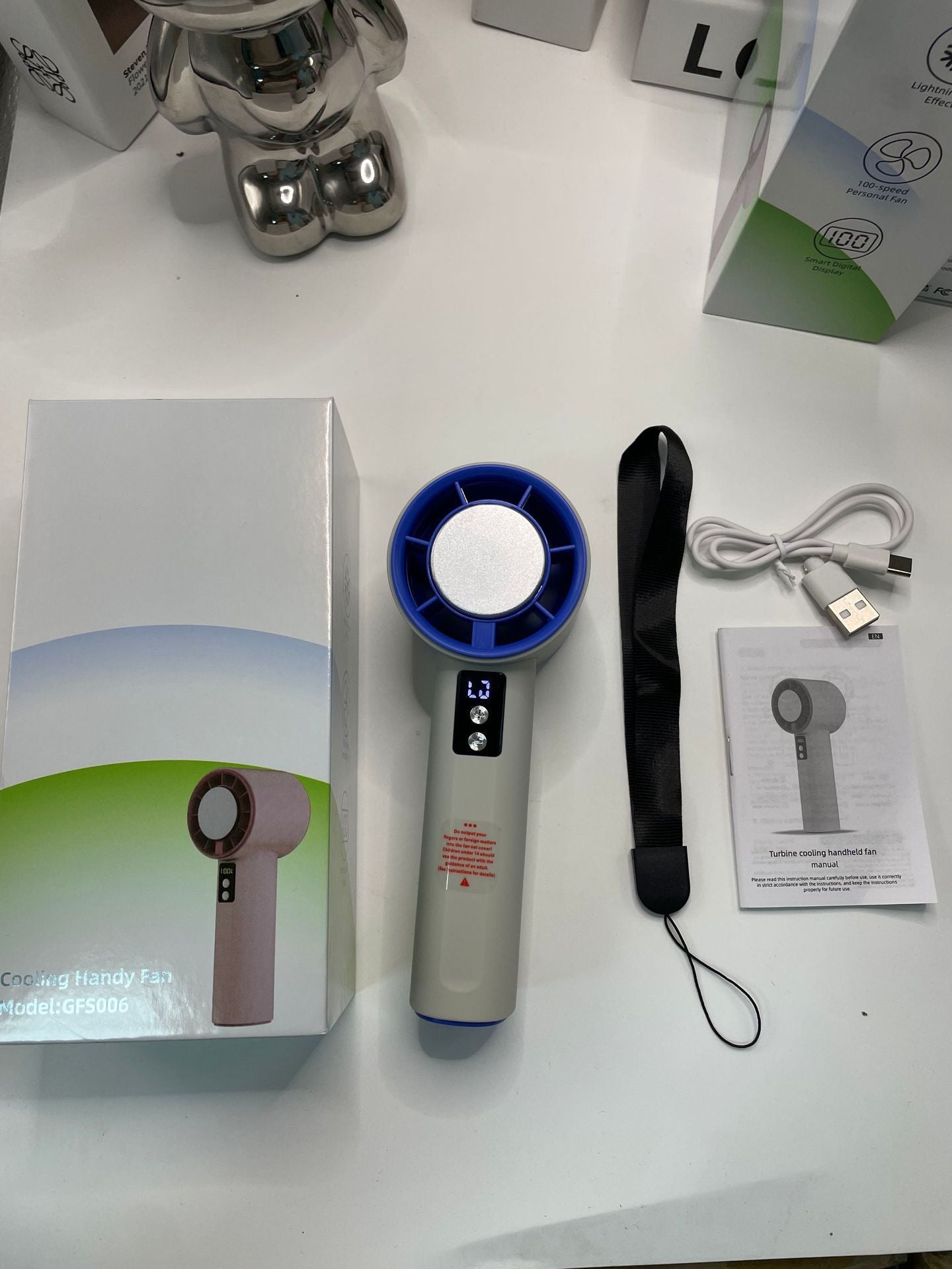 Portable Turbo Hand Fan with Digital Control USB Rechargeable Lightweight Ergonomic Design