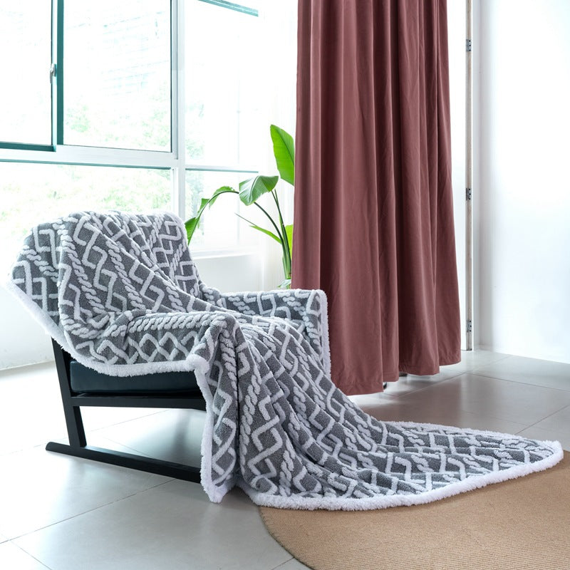 Women’s Reversible Blanket Soft Microfiber Cozy Geometric Pattern White Fluffy Throw