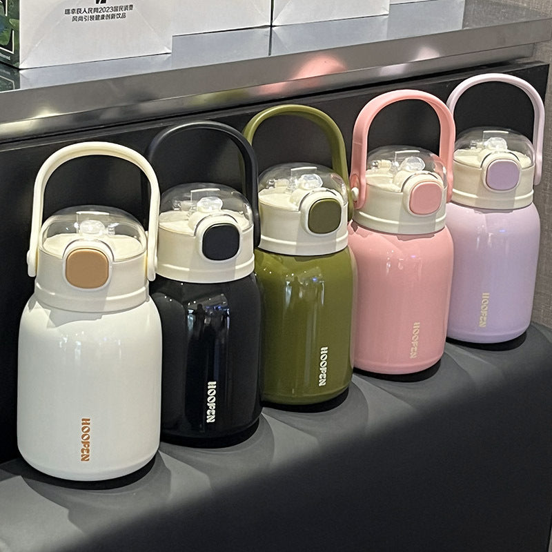 Women's Insulated Drink Container with Carrying Handle Leak-Proof Double Wall 12-Hour Temperature Retention Cute Design