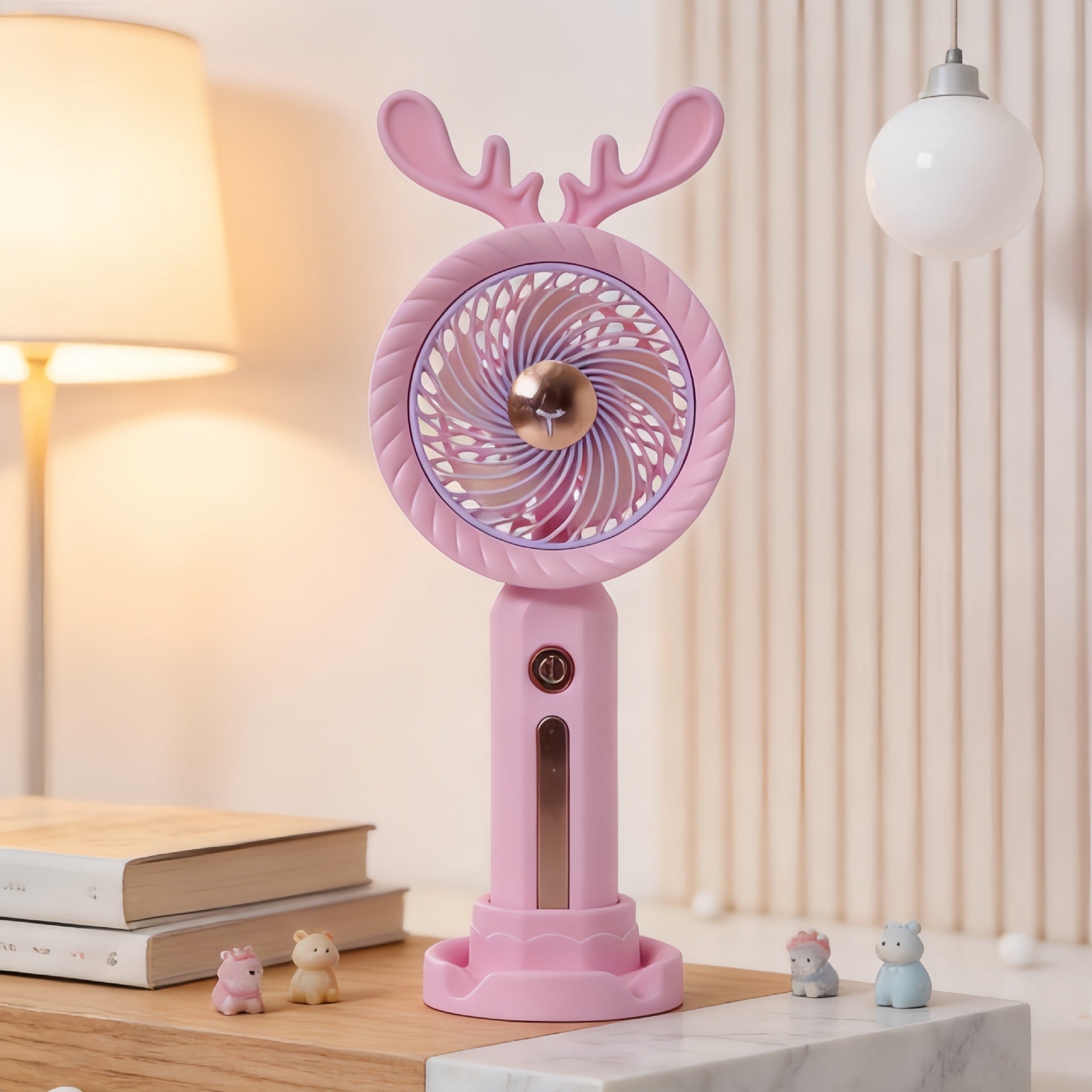 Portable Handheld Fan with Antler Design USB Rechargeable 5-Speed Compact Quiet Fan for Women
