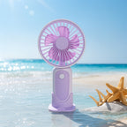 Unisex compact portable hand fan with foldable stand and quiet brushless motor rechargeable