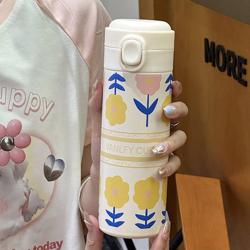 Insulated Stainless Steel Water Bottle with Floral Pattern Ladies Travel Bottle BPA-Free