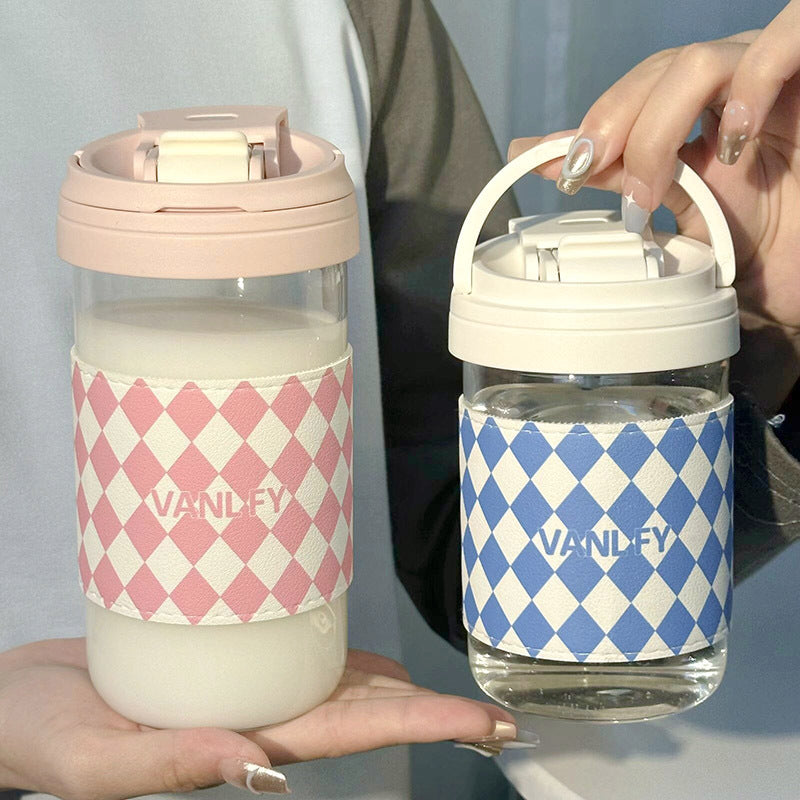 Universal Thermal Mug Glass Insulated Travel Cup with Leak-Proof Flip Lid for Women