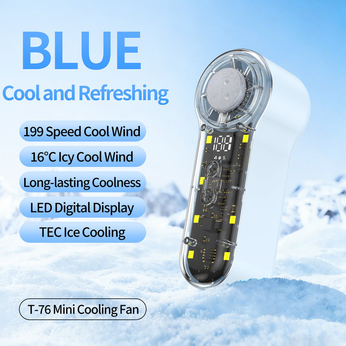 Portable Mini Cooling Fan With 199 Speeds and LED Display Compact Handheld Cooler