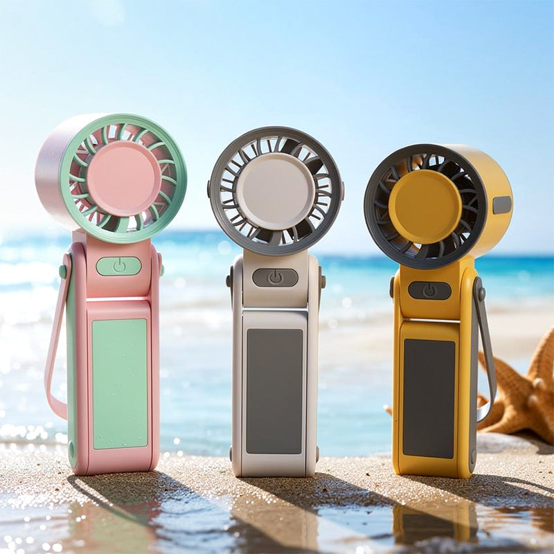 Portable Rechargeable Handheld Cooling Fan with Adjustable Speeds and Built-In Stand