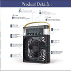Portable USB Humidifying Fan with 3 Speeds and 7-Color LED Light Compact Moisturizing Desk Fan