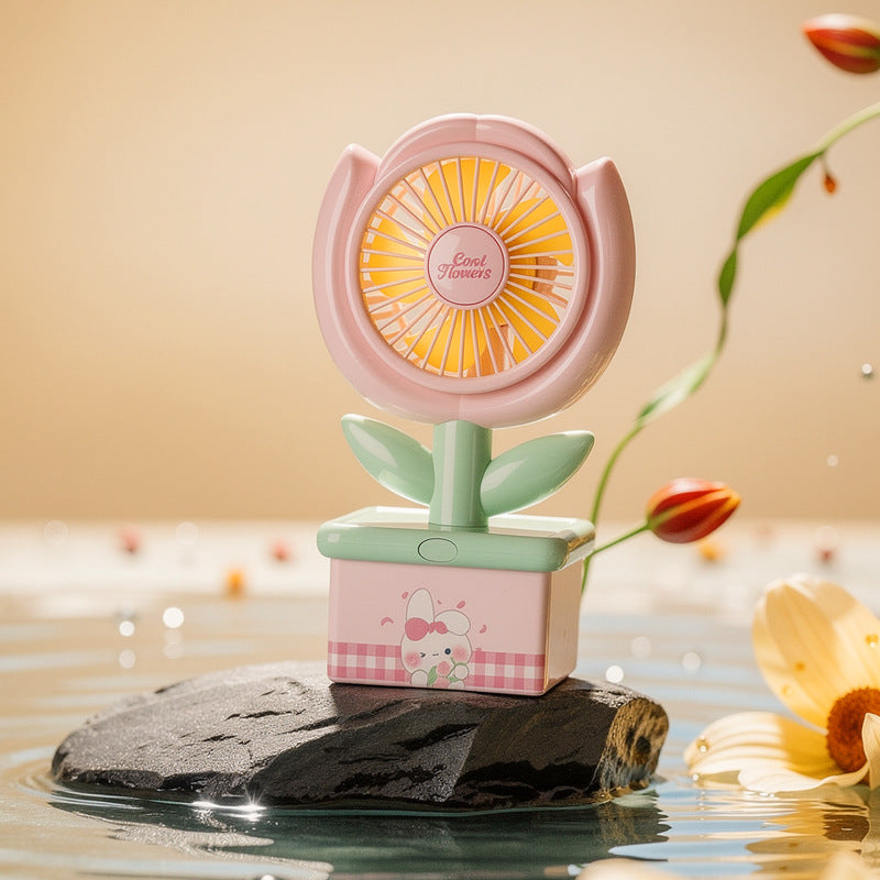 Portable Mini Fan USB Rechargeable Compact Flower Design Adjustable Speeds