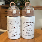 Unisex Water Bottle with Funny Cat Pattern Leak-Proof Flip-Top Lid Durable and Dishwasher Safe