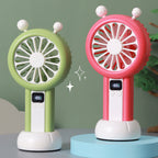 Women's Portable Handheld Fan with Digital Display Multiple Speed Modes Compact Design