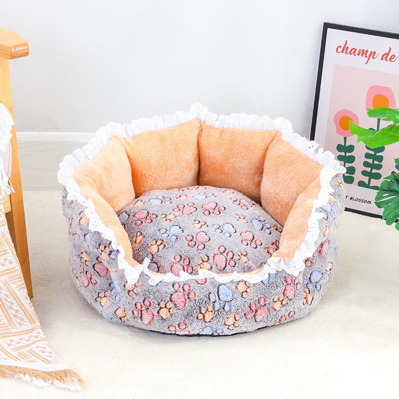 Women's Cozy Pet Bed Soft Fabric Raised Walls Decorative Edge Small Medium Pets