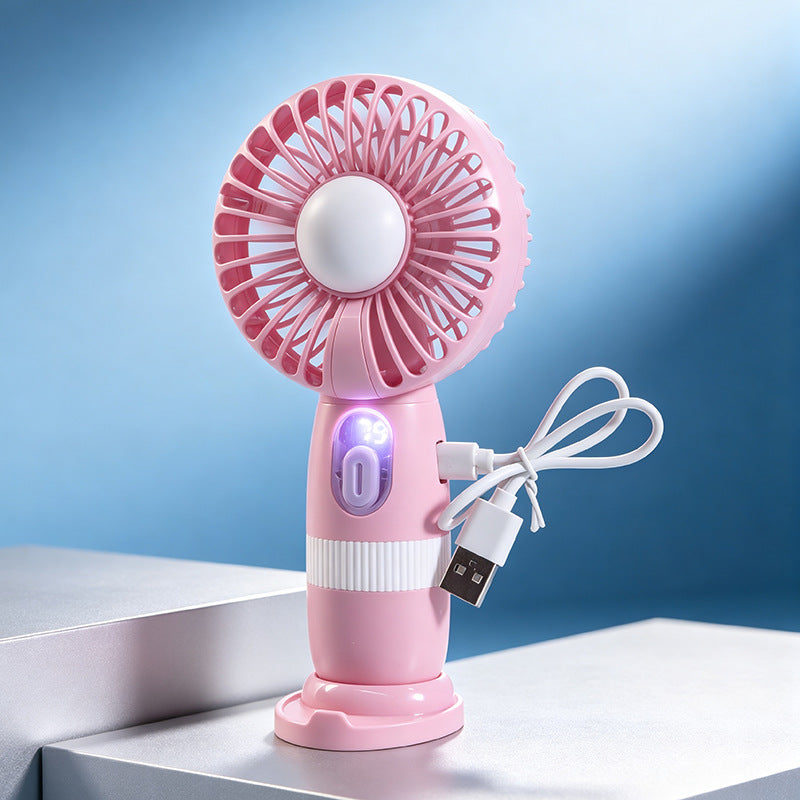 Portable USB Hand Fan with LED Light and Digital Temperature Display for Women
