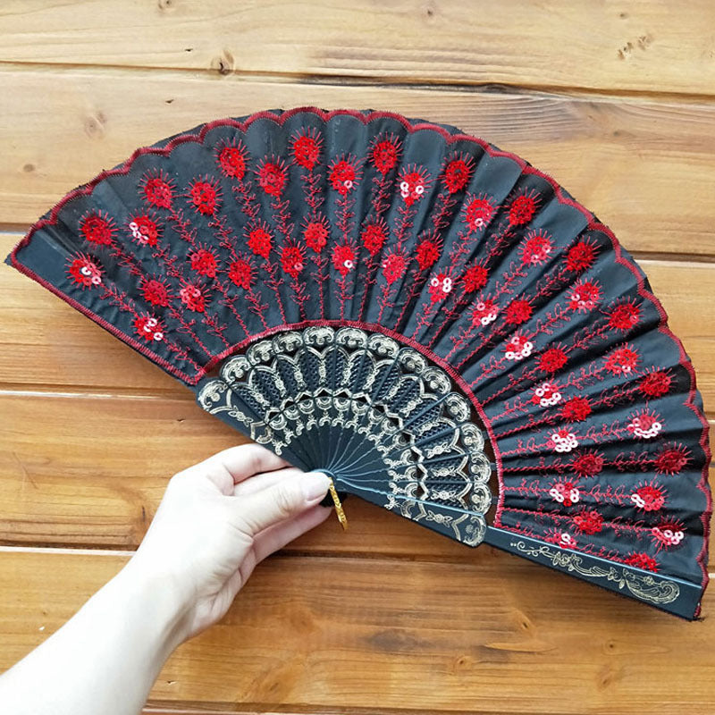 Women's Lace Fan High-Quality Breathable Fabric Artistic Floral Motifs
