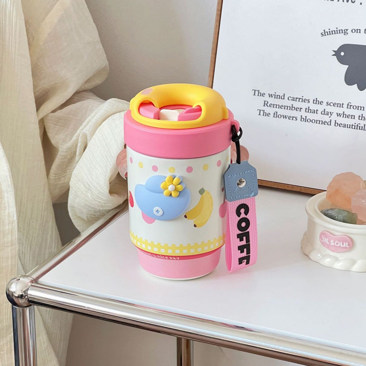 Women Thermos Mug BPA-Free Plastic Double-Walled Insulated Travel Coffee Tea Cup